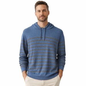 Flag & Anthem EUC 100% Cotton Striped Hoodie Blue Gray Pullover XXL